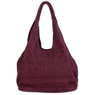 Alternate image for 100 Cotton Textured Shoulder Bag in Wine from Thailand Thai Texture in Wine