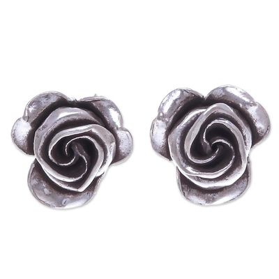 Alternate image for Thai Karen Hill Tribe Silver Flower Stud Earrings First Rose