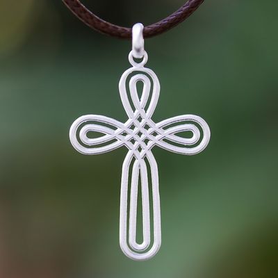 Alternate image for Cross-Shaped Sterling Silver Pendant Necklace from Thailand Pretty Cross