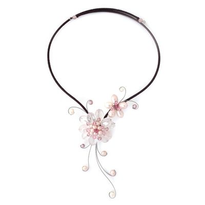 Alternate image for Rose Quartz and Pearl Choker Gorgeous Blossom