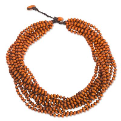 Alternate image for Orange Torsade Necklace Wood Beaded Jewelry Lamphan Belle