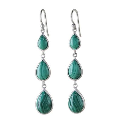 Alternate image for Silver and Malachite Dangle Earrings from Thailand Salt Water Drops