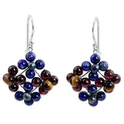 Alternate image for Hand Made Lapis Lazuli and Garnet Dangle Earrings Nosegay
