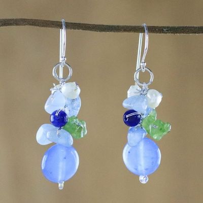 Alternate image for Blue Quartz Multi-Gemstone Dangle Earrings from Thailand Soda Bubbles