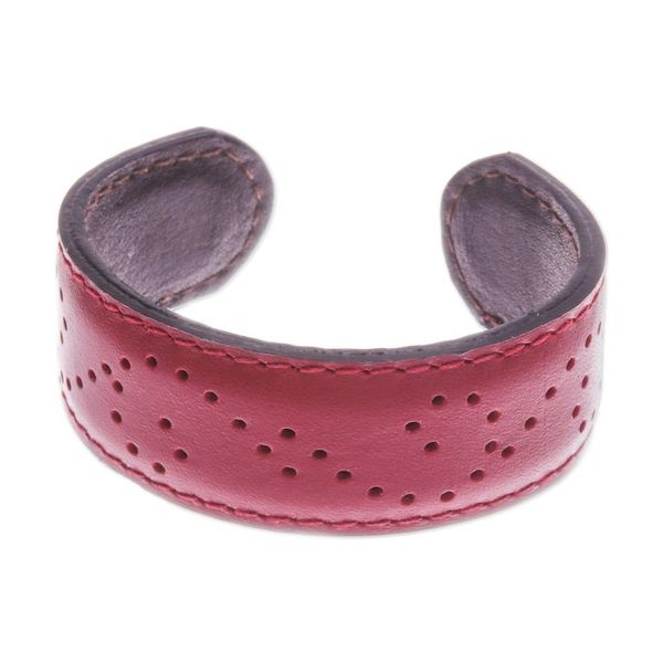 Alternate image for Red Leather Cuff Bracelet with Dots Made in Thailand Dotted Red
