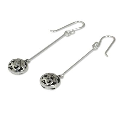 Alternate image for Silver Dangle Earrings Featuring Round Filigree Balls Filigree Charm