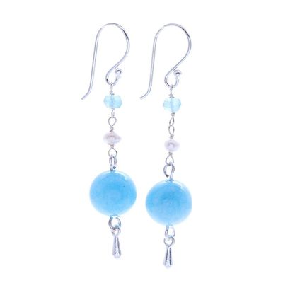 Alternate image for Handmade Aquamarine and Quartz Dangle Earrings Ocean Echo
