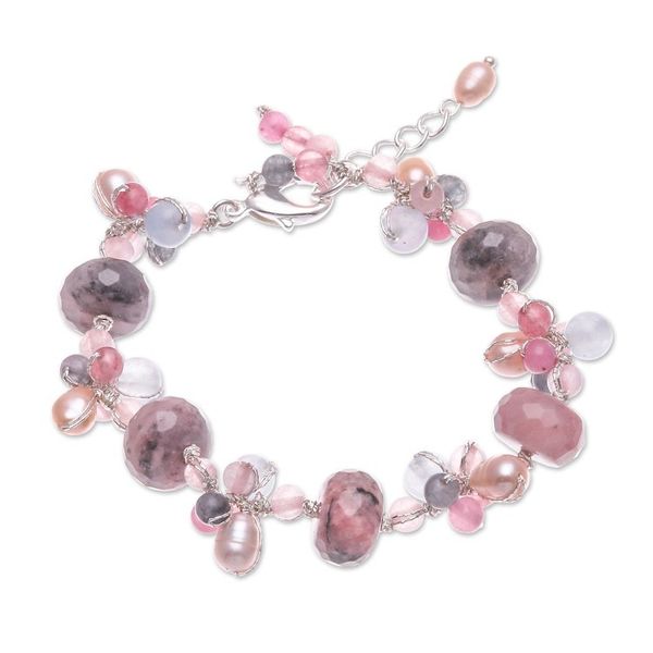 Alternate image for Chic Rhodonite Cultured Pearl and Quartz Beaded Bracelet Autumn Rose