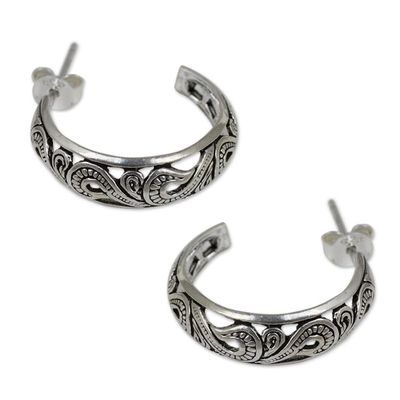 Alternate image for Handmade Sterling Silver Half Hoop Earrings Moon in the Forest
