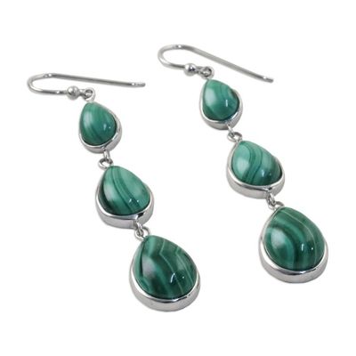 Alternate image for Silver and Malachite Dangle Earrings from Thailand Salt Water Drops