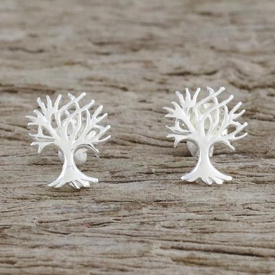 Alternate image for Sterling Silver Tree-Shaped Stud Earrings from Thailand Branches Above
