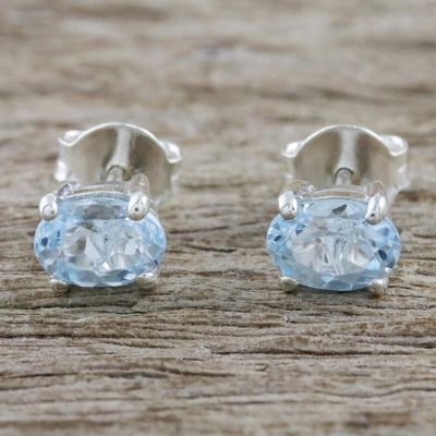 Alternate image for Classic Blue Topaz Stud Earrings from Thailand Everlasting Blue
