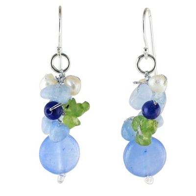 Alternate image for Blue Quartz Multi-Gemstone Dangle Earrings from Thailand Soda Bubbles