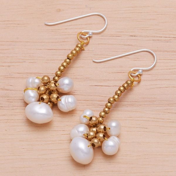 Alternate image for Thai Cultured Pearl and Brass Beaded Dangle Earrings Pearly Meeting
