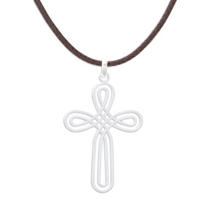 Alternate image for Cross-Shaped Sterling Silver Pendant Necklace from Thailand Pretty Cross