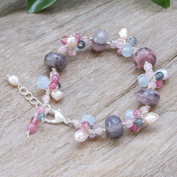 Alternate image for Chic Rhodonite Cultured Pearl and Quartz Beaded Bracelet Autumn Rose