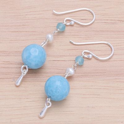 Alternate image for Handmade Aquamarine and Quartz Dangle Earrings Ocean Echo