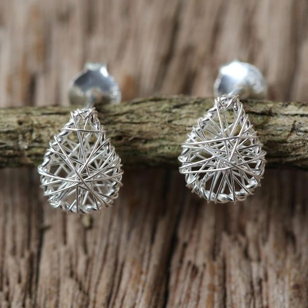 Alternate image for Sterling Silver Wrap Teardrop Stud Earrings from Thailand Teardrop Wrap