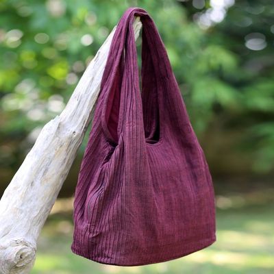 Alternate image for 100 Cotton Textured Shoulder Bag in Wine from Thailand Thai Texture in Wine