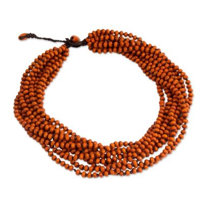 Alternate image for Orange Torsade Necklace Wood Beaded Jewelry Lamphan Belle