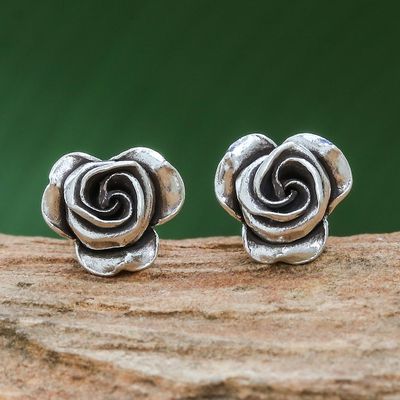 Alternate image for Thai Karen Hill Tribe Silver Flower Stud Earrings First Rose