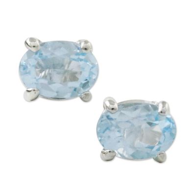 Alternate image for Classic Blue Topaz Stud Earrings from Thailand Everlasting Blue