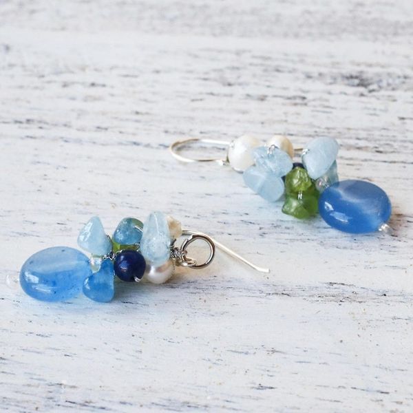 Alternate image for Blue Quartz Multi-Gemstone Dangle Earrings from Thailand Soda Bubbles