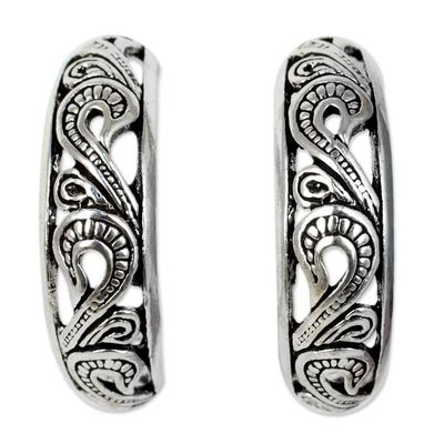 Alternate image for Handmade Sterling Silver Half Hoop Earrings Moon in the Forest
