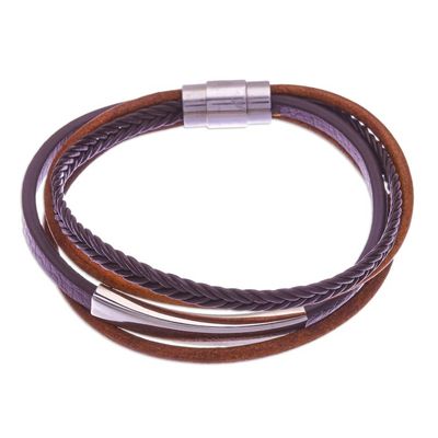Alternate image for Leather Strand Bracelet in Brown from Thailand Mighty Strength in Brown