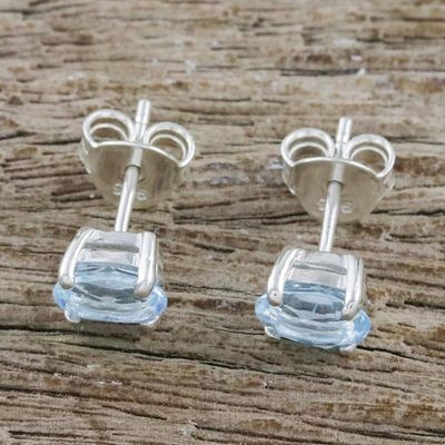 Alternate image for Classic Blue Topaz Stud Earrings from Thailand Everlasting Blue