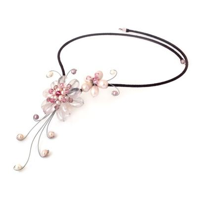 Alternate image for Rose Quartz and Pearl Choker Gorgeous Blossom
