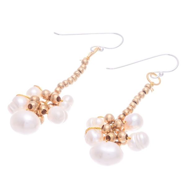 Alternate image for Thai Cultured Pearl and Brass Beaded Dangle Earrings Pearly Meeting