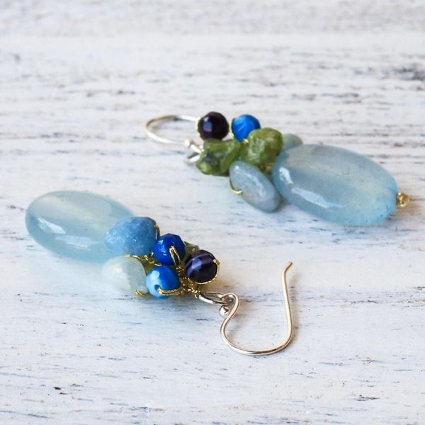 Alternate image for Blue Quartz Multi-Gemstone Dangle Earrings from Thailand Light Blue Princess