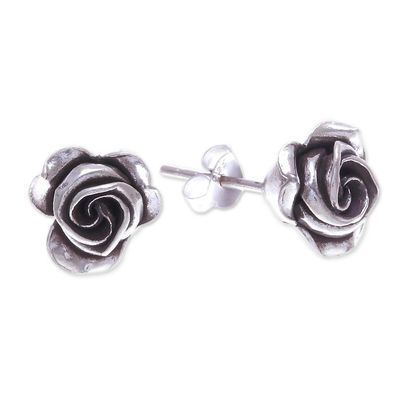 Alternate image for Thai Karen Hill Tribe Silver Flower Stud Earrings First Rose