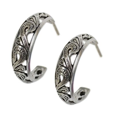 Alternate image for Handmade Sterling Silver Half Hoop Earrings Moon in the Forest