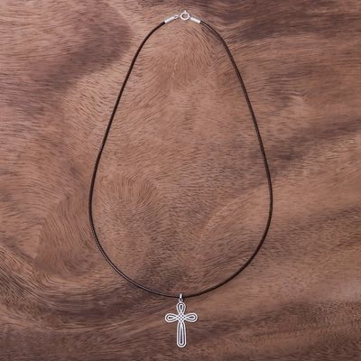 Alternate image for Cross-Shaped Sterling Silver Pendant Necklace from Thailand Pretty Cross