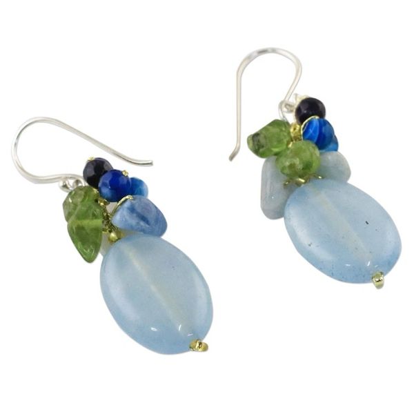 Alternate image for Blue Quartz Multi-Gemstone Dangle Earrings from Thailand Light Blue Princess