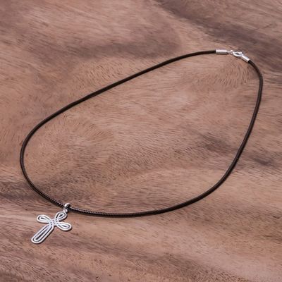Alternate image for Cross-Shaped Sterling Silver Pendant Necklace from Thailand Pretty Cross