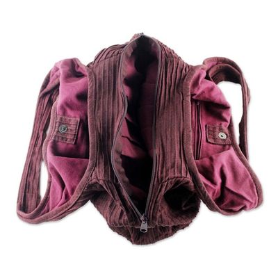 Alternate image for 100 Cotton Textured Shoulder Bag in Wine from Thailand Thai Texture in Wine