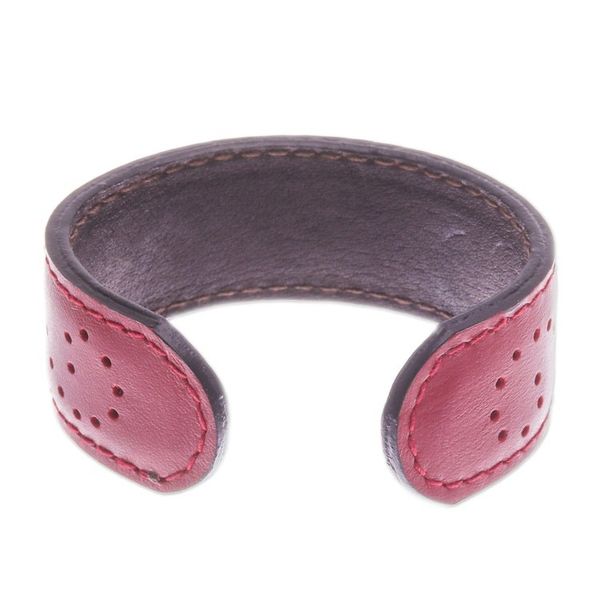 Alternate image for Red Leather Cuff Bracelet with Dots Made in Thailand Dotted Red
