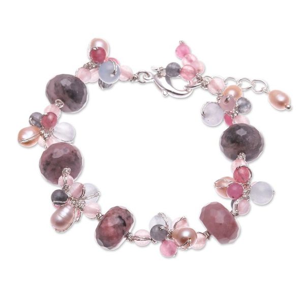 Alternate image for Chic Rhodonite Cultured Pearl and Quartz Beaded Bracelet Autumn Rose