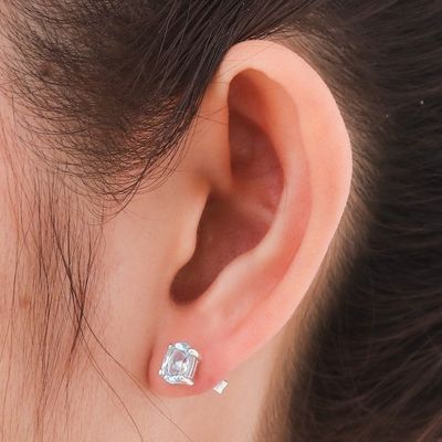 Alternate image for Classic Blue Topaz Stud Earrings from Thailand Everlasting Blue