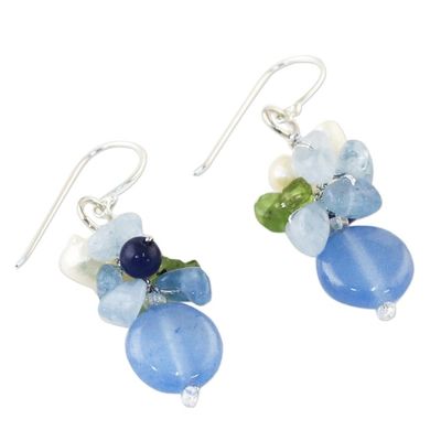 Alternate image for Blue Quartz Multi-Gemstone Dangle Earrings from Thailand Soda Bubbles