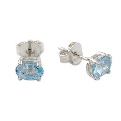 Alternate image for Classic Blue Topaz Stud Earrings from Thailand Everlasting Blue