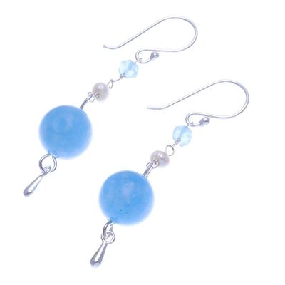 Alternate image for Handmade Aquamarine and Quartz Dangle Earrings Ocean Echo