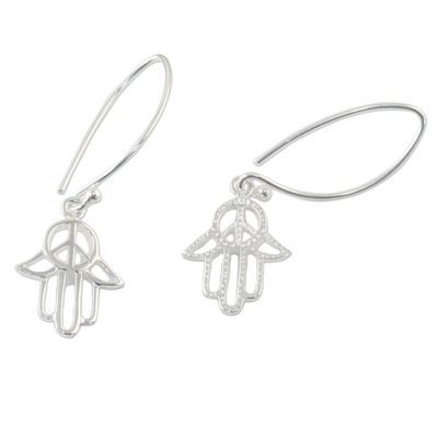 Alternate image for Sterling Silver Hamsa Peace Sign Earrings from Thailand Peaceful Hamsa