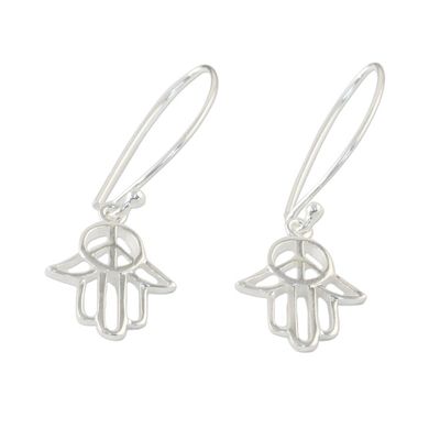 Alternate image for Sterling Silver Hamsa Peace Sign Earrings from Thailand Peaceful Hamsa
