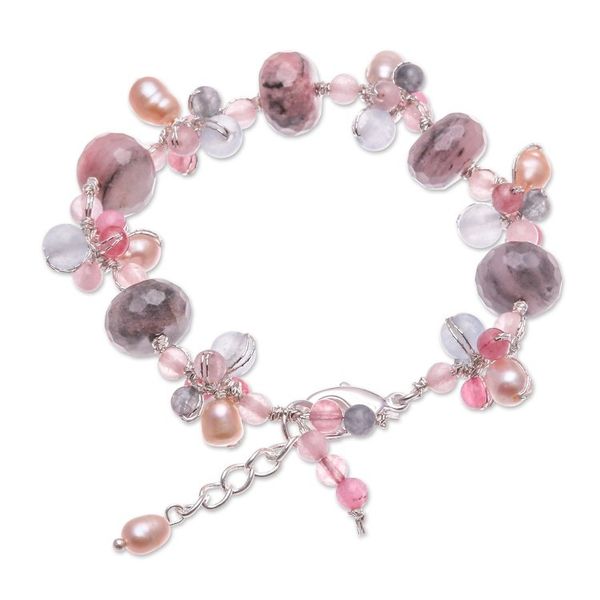 Alternate image for Chic Rhodonite Cultured Pearl and Quartz Beaded Bracelet Autumn Rose