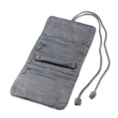 Alternate image for Handwoven Silk and Rayon Jewelry Roll from Thailand Happy Travels in Black