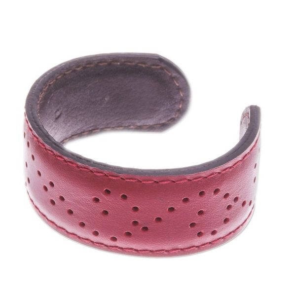 Alternate image for Red Leather Cuff Bracelet with Dots Made in Thailand Dotted Red
